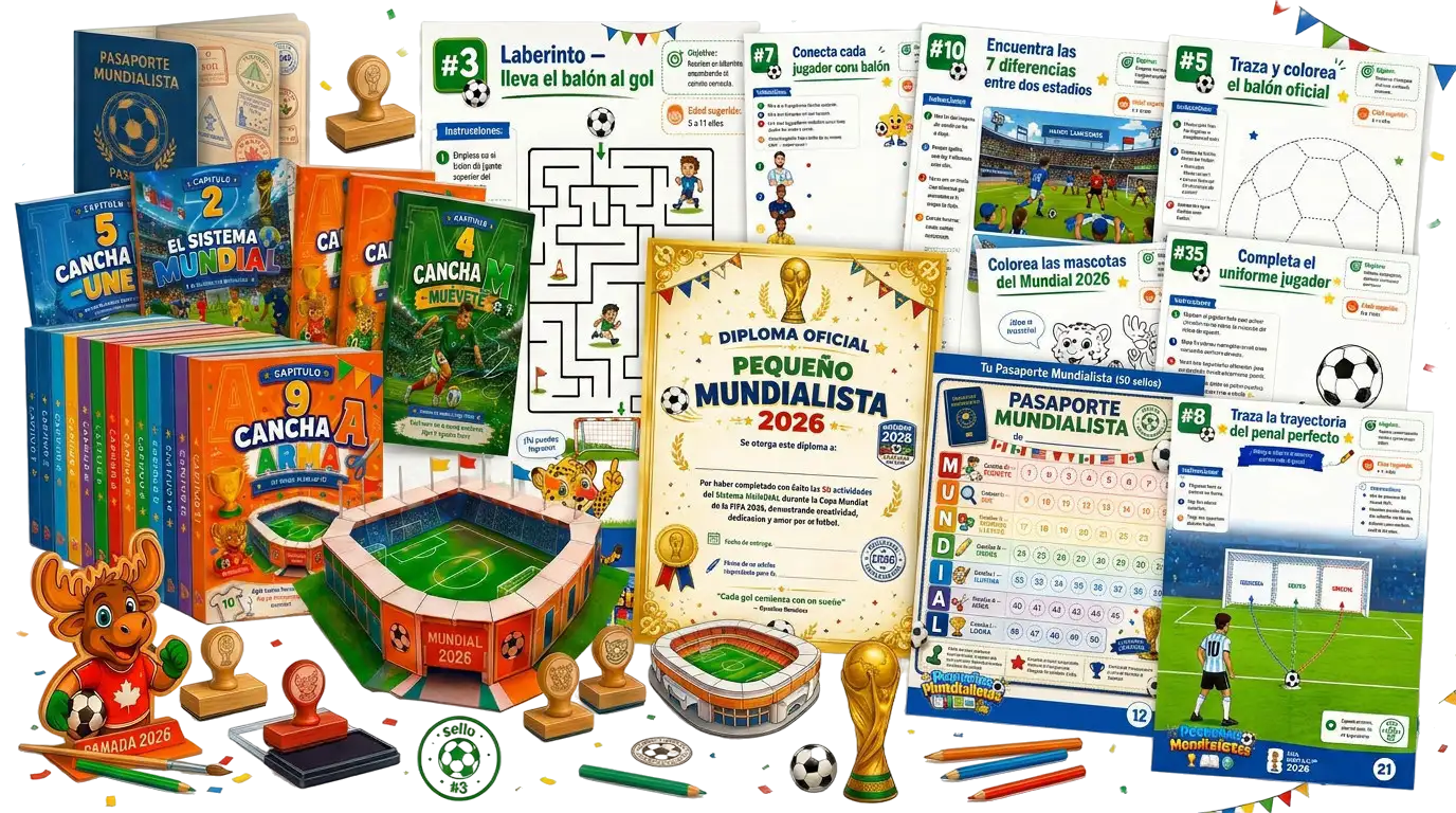 Vista previa de las actividades, pasaporte, diploma y manualidades de Pequeños Mundialistas